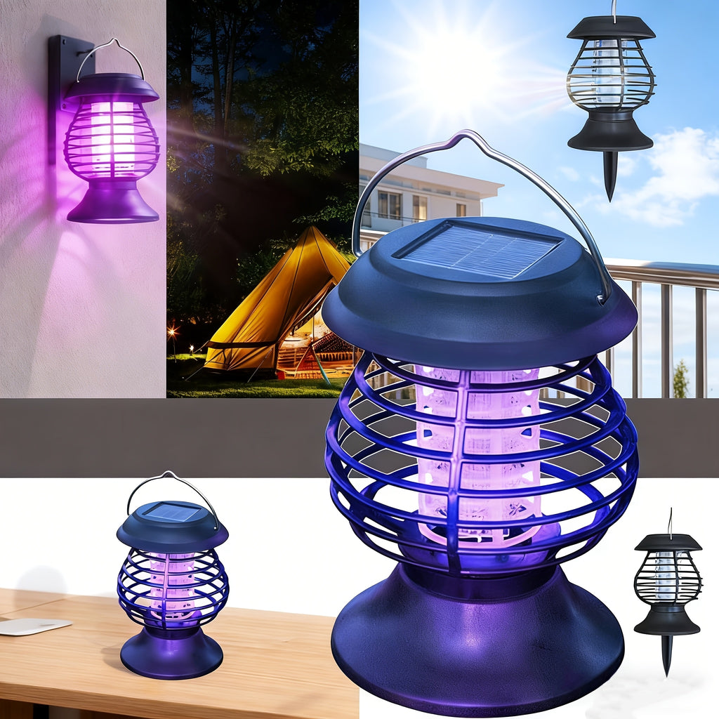 Solar UV Mosquito Killer Lamp Outdoor Electric Grid Sticky Board Dual Trap Flying Insect Killer No Power Needed for Courtyard Terrace Garden Patio Black