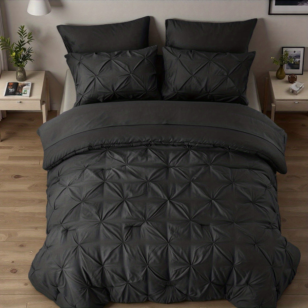 Luxury Pleated Comforter Set 5/7 Pcs – Soft Plush Fiber Fill, Quilted Comforter, Fitted Sheet, Flat Sheet, Pillowcases & Shams, Twin Full Queen King Year-Round Bedding