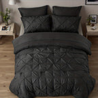 Luxury Pleated Comforter Set 5/7 Pcs – Soft Plush Fiber Fill, Quilted Comforter, Fitted Sheet, Flat Sheet, Pillowcases & Shams, Twin Full Queen King Year-Round Bedding