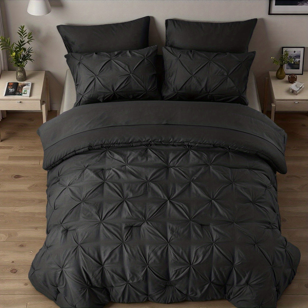 Luxury Pleated Comforter Set 5/7 Pcs – Soft Plush Fiber Fill, Quilted Comforter, Fitted Sheet, Flat Sheet, Pillowcases & Shams, Twin Full Queen King Year-Round Bedding