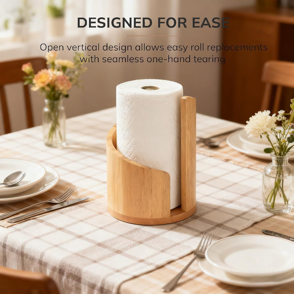 Paper Towel Holder Countertop - Mountain Design with Mango Wood Round Base & Iron Stand, No Tools Required, Kitchen Counter Organizer in Black, Gray, White, Blue & Natural