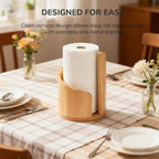 Paper Towel Holder Countertop - Mountain Design with Mango Wood Round Base & Iron Stand, No Tools Required, Kitchen Counter Organizer in Black, Gray, White, Blue & Natural