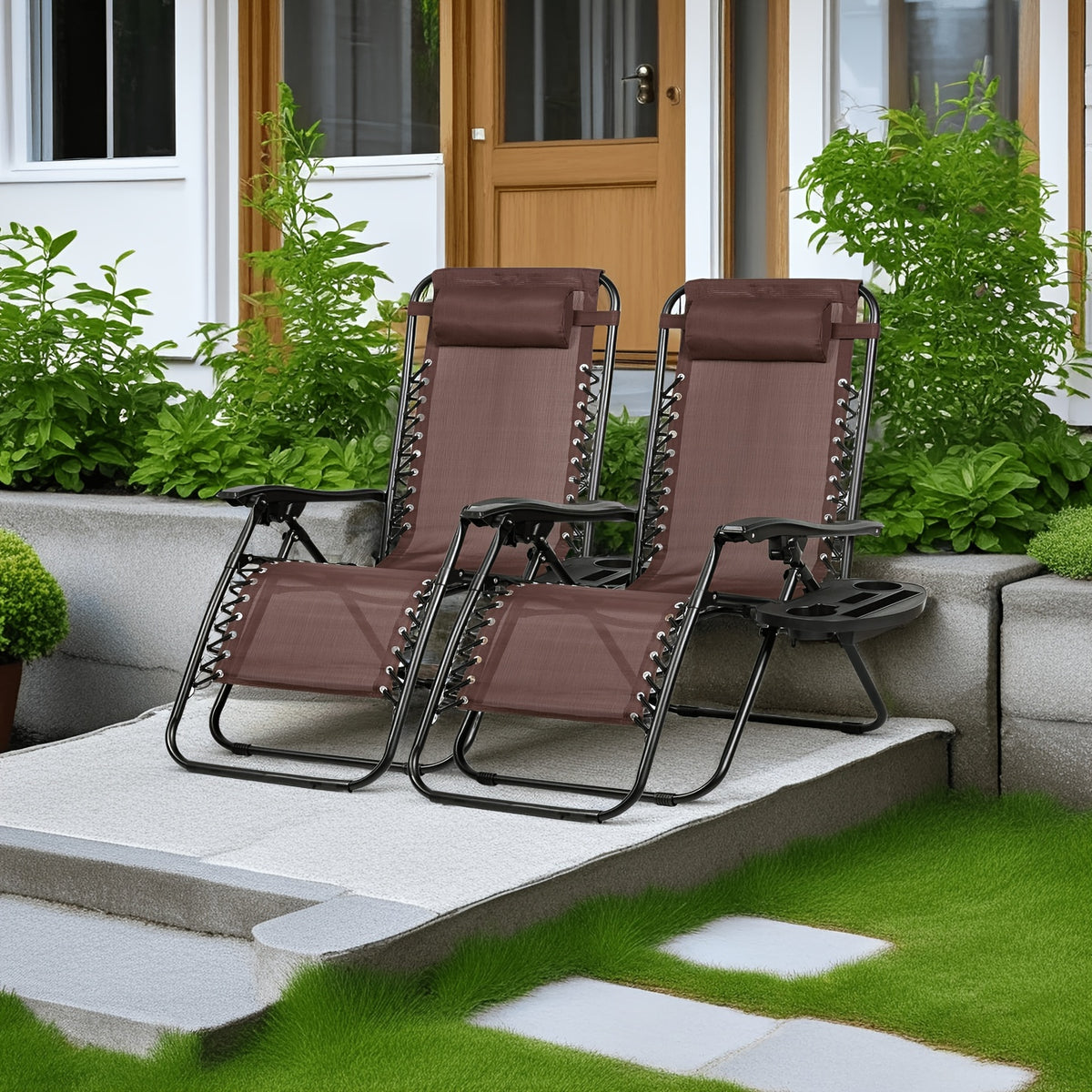Set of 2 Zero Gravity Recliner Lounge Chairs with Cup Holder Tray – Adjustable Outdoor Relaxing Chairs for Patio, Lawn, Garden & Beach | 7 Color Options
