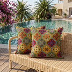 2-Pack Turkish Moroccan Throw Pillows with Inserts Reversible Floral Boho Decorative Pillow 18x18 Inch Polyester Square Cushion Zip Cover for Sofa Couch Bedroom Living Room 7 Colors
