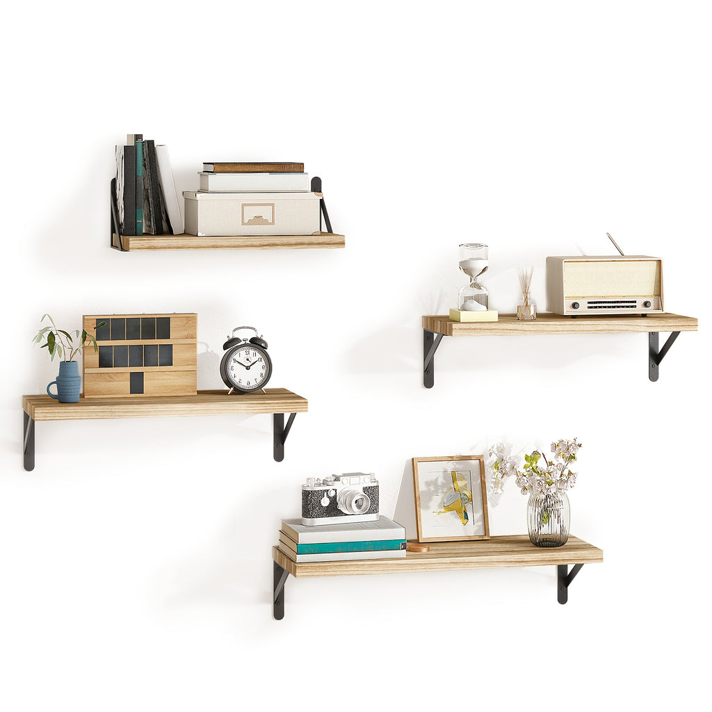 Floating Wall Shelves 4-Pack Wall Mounted Display Shelf for Bedroom Living Room Bathroom Plants Home Decor Storage Wood Color Walnut Black White Light Gray