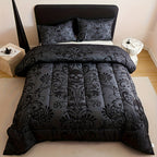 Skull Quilt Set 3 Pcs – Black & Gray Digital Print Comforter with 2 Pillowcases, 180GSM Soft Breathable Bedding for Twin Full Queen King Dorm & Bedroom Decor