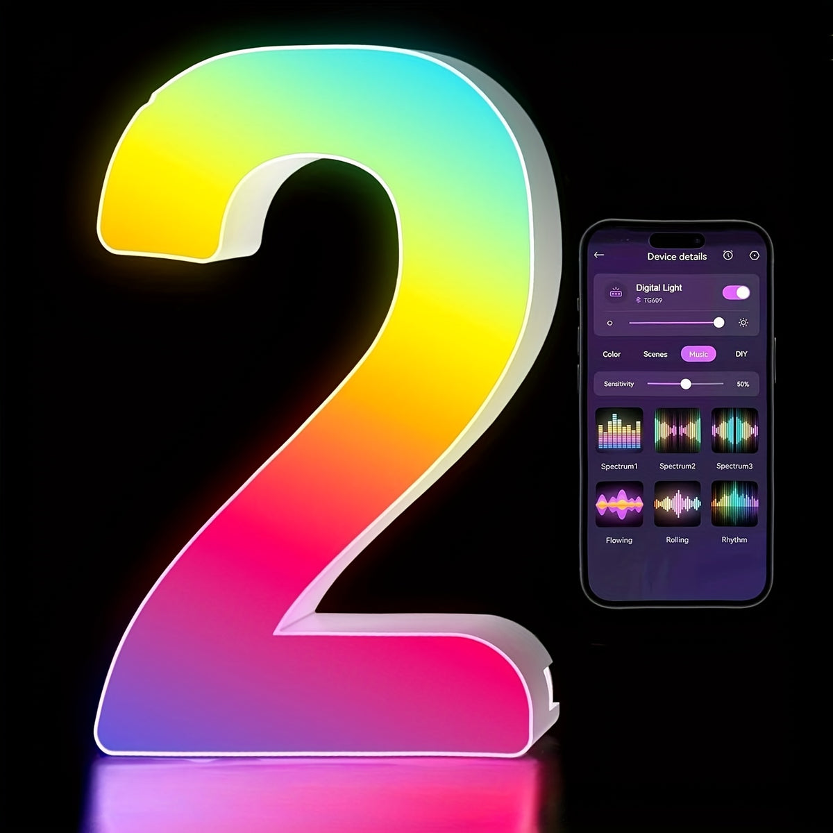 LED Alphabet Letter Lights with Music Sync, Colorful Flashing Marquee Letters for Bedroom, Party, Game Day & Festival Decor