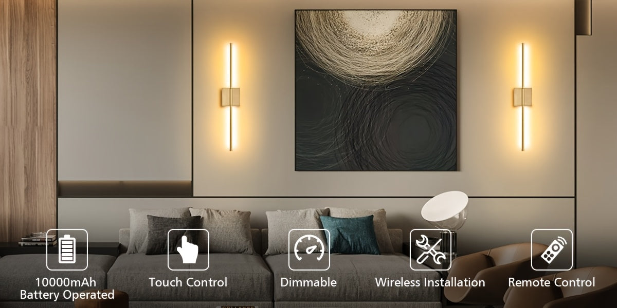 2-Pack Battery Operated Wall Sconces Wireless LED Dimmable Wall Lights with Remote & Touch Control – 350° Rotatable Cordless Wall Lamp for Bedroom, Hallway & Living Room