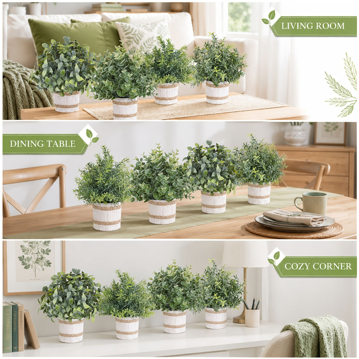 4-Pack Small Artificial Potted Plants Indoor Faux Greenery in Paper Pulp Pots for Shelf Desk Home Farmhouse Bathroom Room Decor