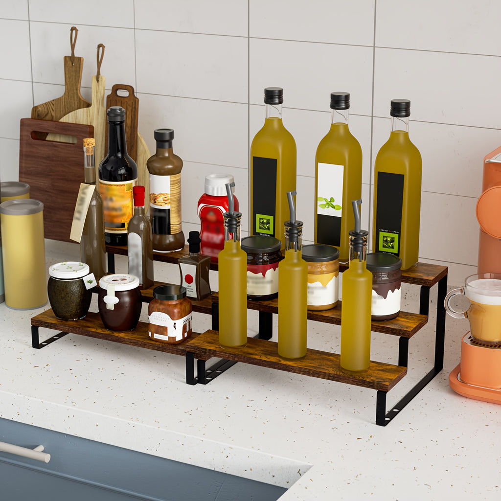 3-Tier Expandable Spice Rack Organizer 2-Pack – Adjustable 13.8–26" Display Riser Stand for Kitchen Cabinet, Countertop, Pantry & Coffee Bar | Vintage Style