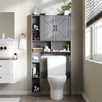 Farmhouse Over Toilet Cabinet with Sliding Doors Engineered Wood Adjustable Shelf Toilet Paper Holder Stand Space Saving Bathroom Storage No Wall Mount Multiple Colors