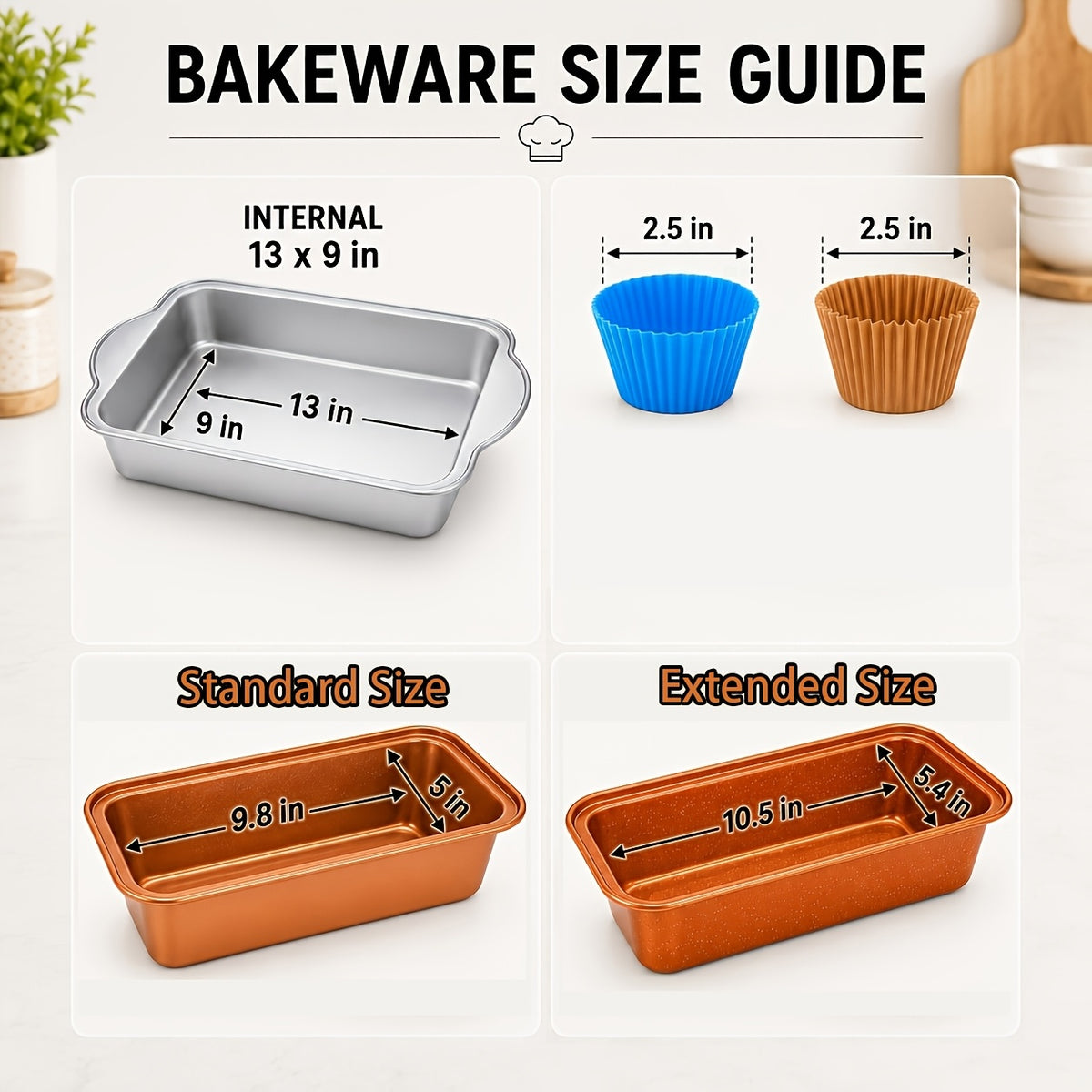 Bakeware Set – Nonstick Bread Baking Pan, Silicone Muffin Mold & Cupcake Liners | Choose Bread Pan 4-Pack, Extended Pan, Silicone Muffin Mold 35/70-Pack, or 310-Pc Paper Liners