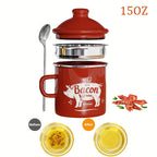 Stainless Steel Grease Container with Strainer and Spoon 15oz Cooking Oil Storage Jar Kitchen Essential Christmas Gift