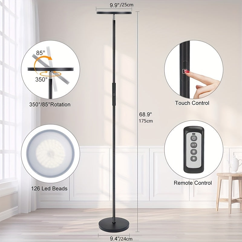 30W LED Torchiere Floor Lamp with Remote & Touch Control - 2400LM 3 Color Temperatures Modern Standing Pole Uplight for Living Room Bedroom Office, Black
