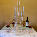 Acrylic Candelabra Centerpiece Set of 2 – Clear 5-Arm Candle Holder with Shades, 3-Height Design for Wedding, Christmas, Thanksgiving, Birthday & Party Table Decor – Fits 0.87" LED Candles