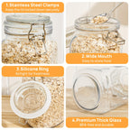 50oz Airtight Glass Jars with Lids Set of 3 - Square Borosilicate Food Storage Canisters for Pantry Organization, for Sugar Flour Cereal Coffee | Nuvia Haven