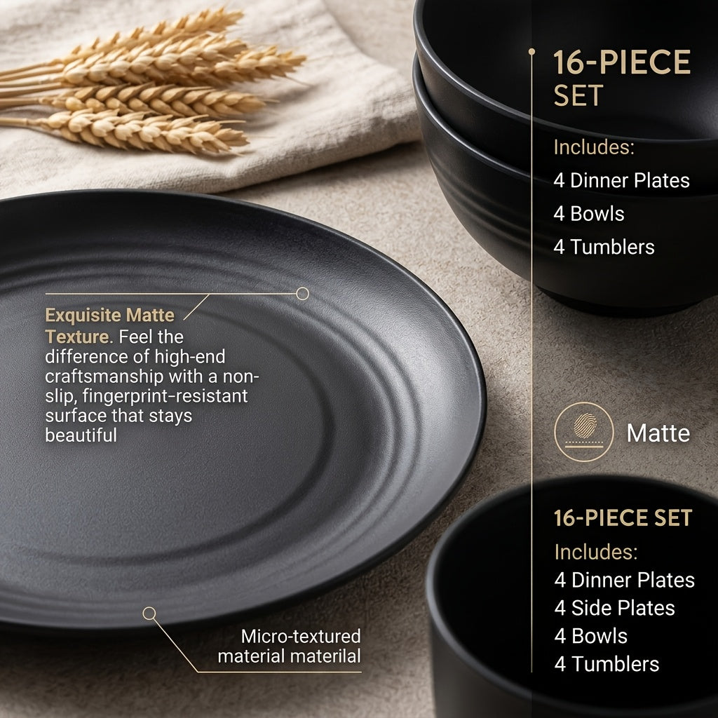 16/32-Piece Wheat Straw Dinnerware Set – Microwave & Dishwasher Safe Plates, Bowls & Cups – Lightweight Unbreakable Tableware for Family Gatherings, Birthday Parties & Camping