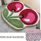 Cherry Shaped Bath Mat Fluffy Velvet Non-Slip Bathroom Rug - Cute Novelty Shower Mat 19.6x23.6 Inch, Machine Washable Fun Artistic Bathroom Door Rug & Foot Pad for Shower or Tub
