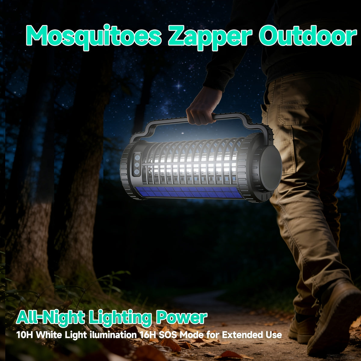 4000mAh Solar Bug Zapper USB Dual Charging Auto Light Sensor 360° Rotatable UV Mosquito Killer Fly Trap Chemical-Free Indoor Outdoor Camping Garden Patio Courtyard
