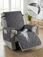 Quilted Recliner Cover with Side Pocket Anti-Slip Elastic Band Pet Furniture Protector – Easy to Install Sofa Recliner Slipcover for Living Room, All-Season Home Decor