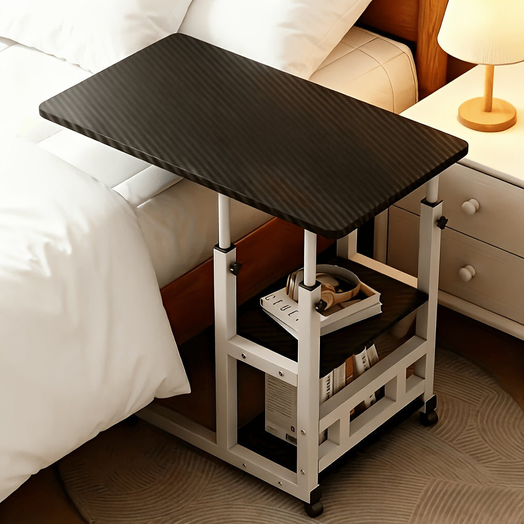 Rolling Over-Bed Table with 2-Layer Storage Rack | Mobile Bedside & Sofa Laptop Table, Solid Metal Frame, Smooth Wheels, Space-Saving Design – Multiple Colors
