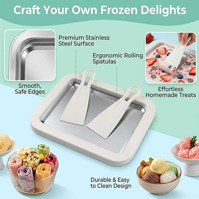 Portable Mini Ice Cream Roll Machine – Quick-Freeze Plate & Stainless Roll Maker for Homemade Frozen Yogurt & Ice Cream | Parties, Picnics & Home Use | Pink & White