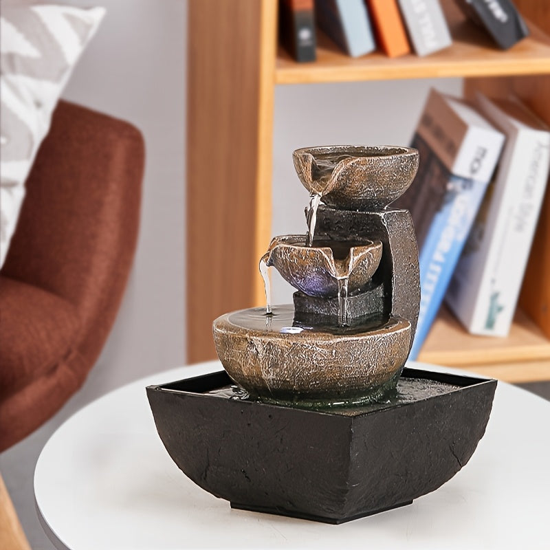 Resin Waterfall Tabletop Fountain USB Powered – Indoor Decorative Flowing Water Feature for Home & Office Relaxation, Meditation Zen Decor, Suitable for Living Room, Bedroom & Desktop