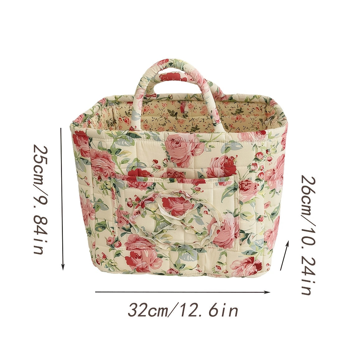 Large Floral Quilted Storage Basket – Vintage Portable Large-Capacity Shelf Basket for Home, 5 Floral Designs (Peony, Marigold, Strawberry)