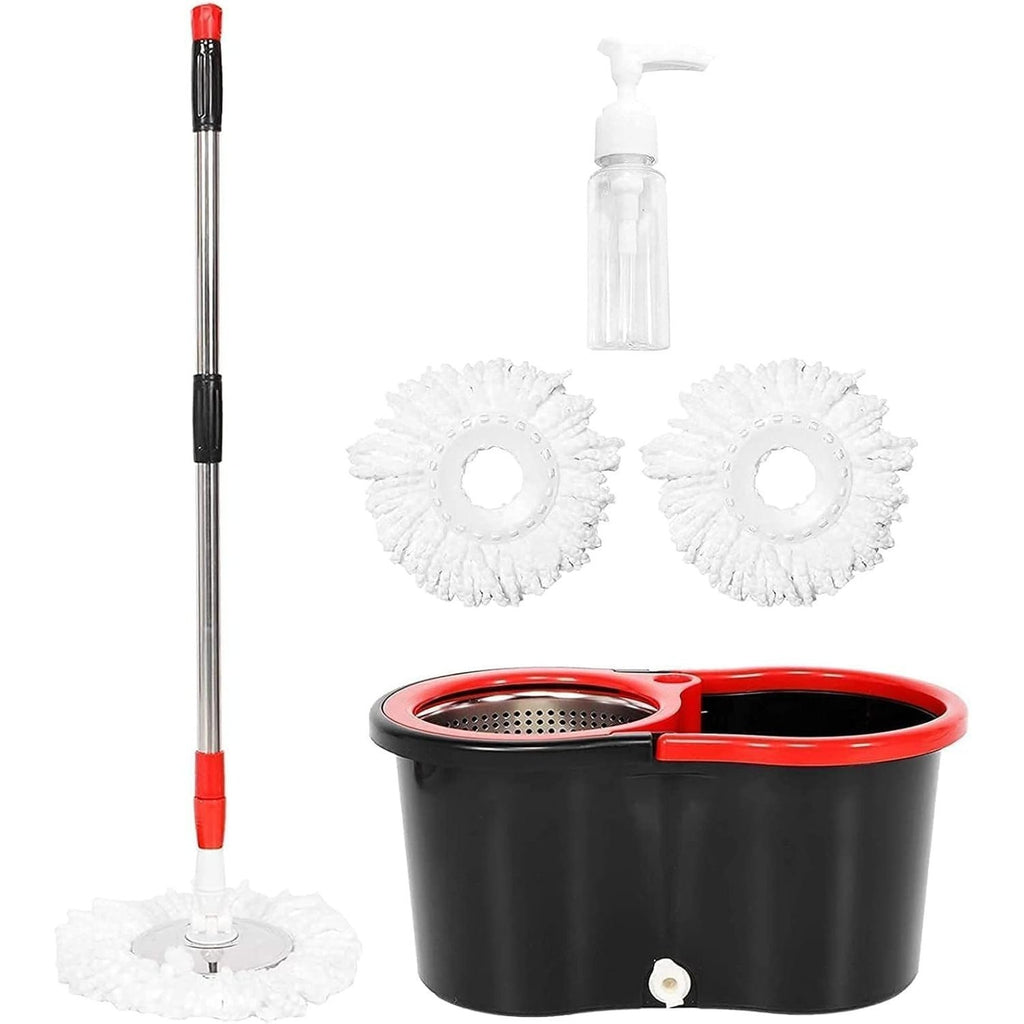 360° Spin Mop and Bucket Set with Wringer – Stainless Steel Extended Handle Spinning Mop Bucket System with 4 Microfiber Mop Refills for Hardwood Tile & Laminate Floor Cleaning