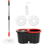 360° Spin Mop and Bucket Set with Wringer – Stainless Steel Extended Handle Spinning Mop Bucket System with 4 Microfiber Mop Refills for Hardwood Tile & Laminate Floor Cleaning