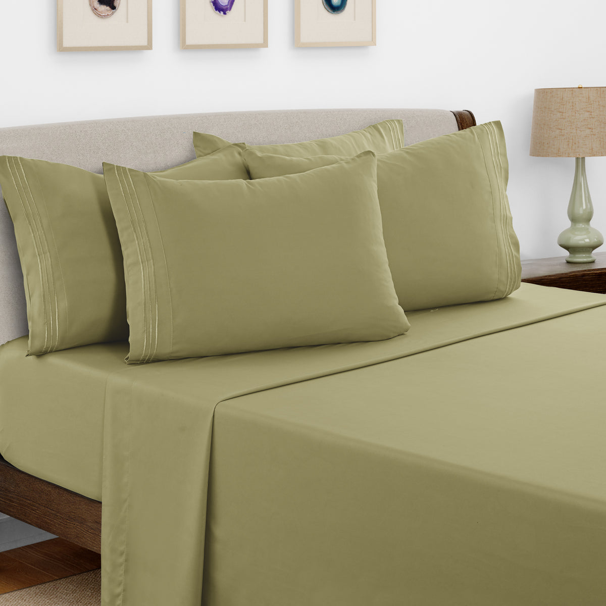 Brushed Microfiber Bed Sheet Set 6 Piece with Embroidered Pillowcases - Hotel Luxury Deep Pocket 16 Inch, Soft Breathable All Season, 24 Colors, Twin Twin XL Full Queen King Cal King