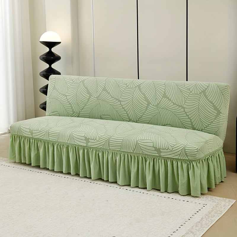 Jacquard Futon Slipcover 3-Seater Armless Sofa Cover Stretch Elastic Band Slip-Resistant Polyester Soft Fit Living Room Couch Protector 7 Colors