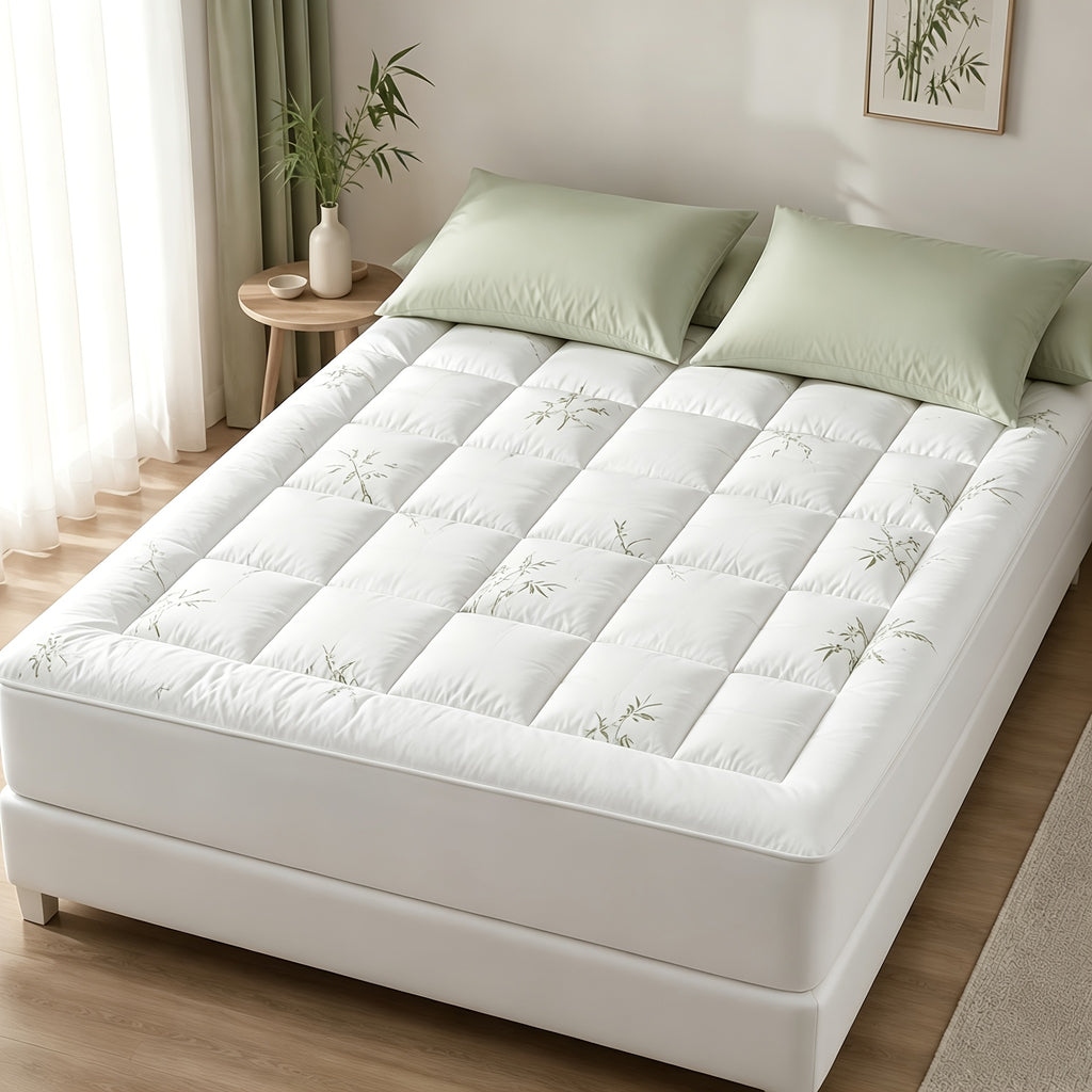 Quilted Pillow Top Mattress Topper - Ultra Soft Cooling Mattress Pad for Deep Beds, 450G/900G/1200GSM Fill, Twin Full Queen King Cal King, White Gray Green
