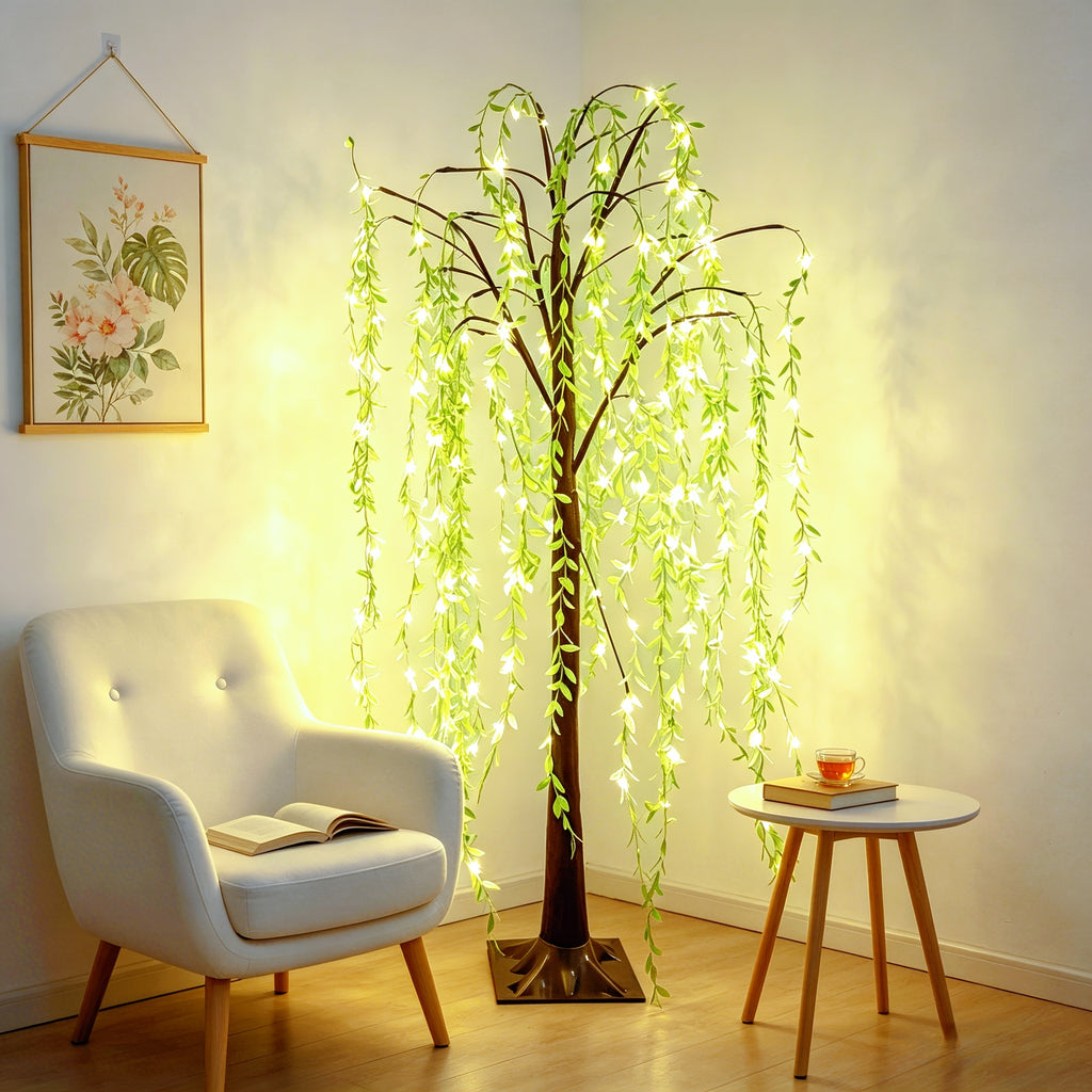 Willow Tree Floor Lamp LED Lighted Artificial Weeping Willow USB Powered Warm White Indoor Tree Light for Home Bedroom Living Room Mother's Day Decor