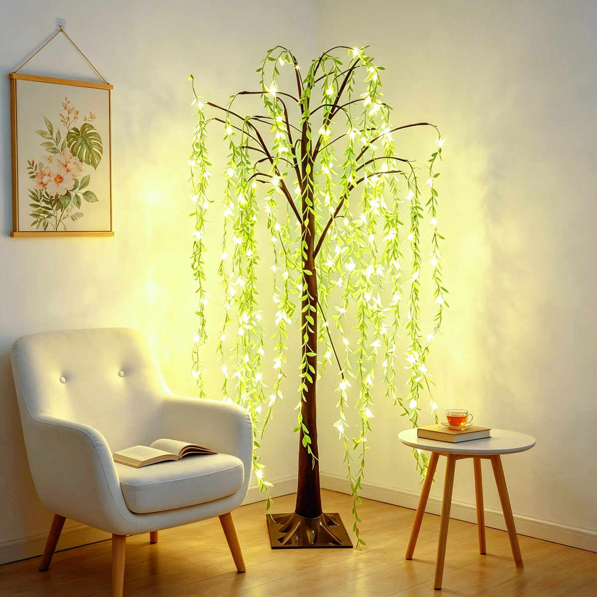 Willow Tree Floor Lamp LED Lighted Artificial Weeping Willow USB Powered Warm White Indoor Tree Light for Home Bedroom Living Room Mother's Day Decor