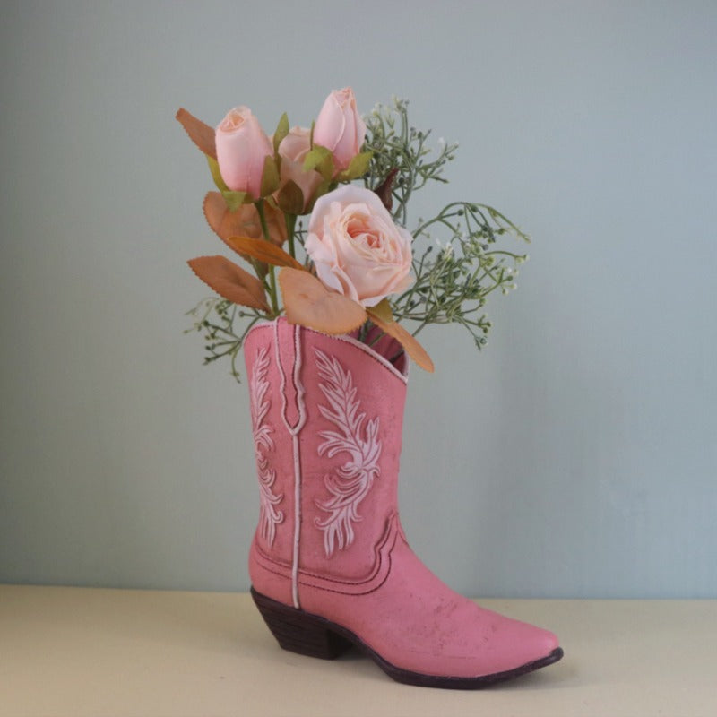 Western Cowboy Boots Resin Vase Ornament Hydroponic Flower Arrangement Container – Creative Light Luxury Living Room Home Decoration Decorative Accent Piece