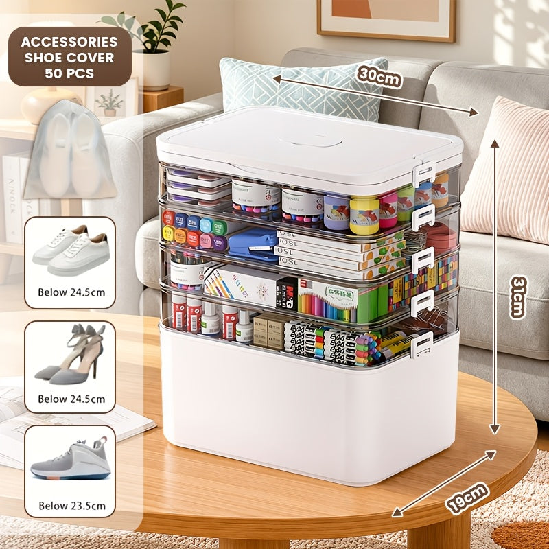 Transparent Multi-Tier Stackable Storage Box 2 or 5 Layer Large Capacity Portable Organizer for Pills Office Sewing Supplies Home Travel Easy to Clean Durable