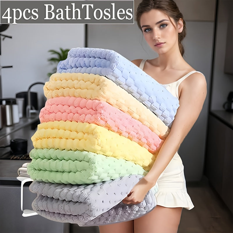 Waffle Bath Towels Set of 4 – Super Absorbent Quick-Dry Coral Fleece Bath Sheets, 280GSM Soft Spa Towels for Adults, 55x28 Inch Large Bath Towel Set