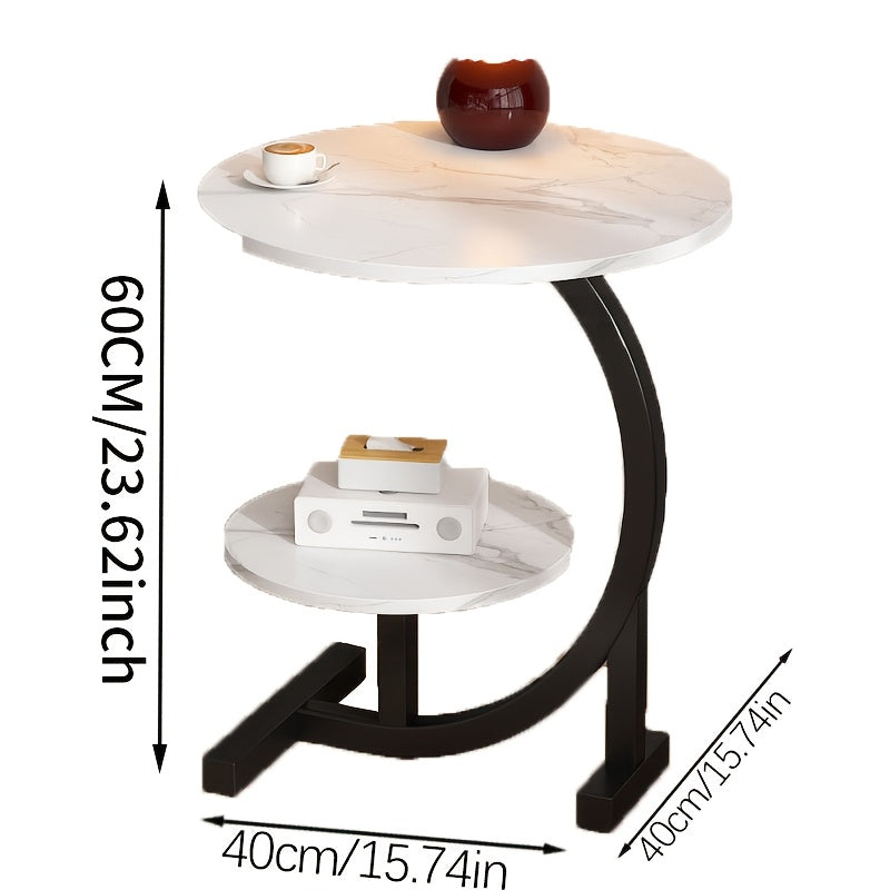 Marble Pattern Wrought Iron Side Table Modern Minimalist Sofa End Table for Living Room Bedroom Small Space