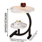 Marble Pattern Wrought Iron Side Table Modern Minimalist Sofa End Table for Living Room Bedroom Small Space