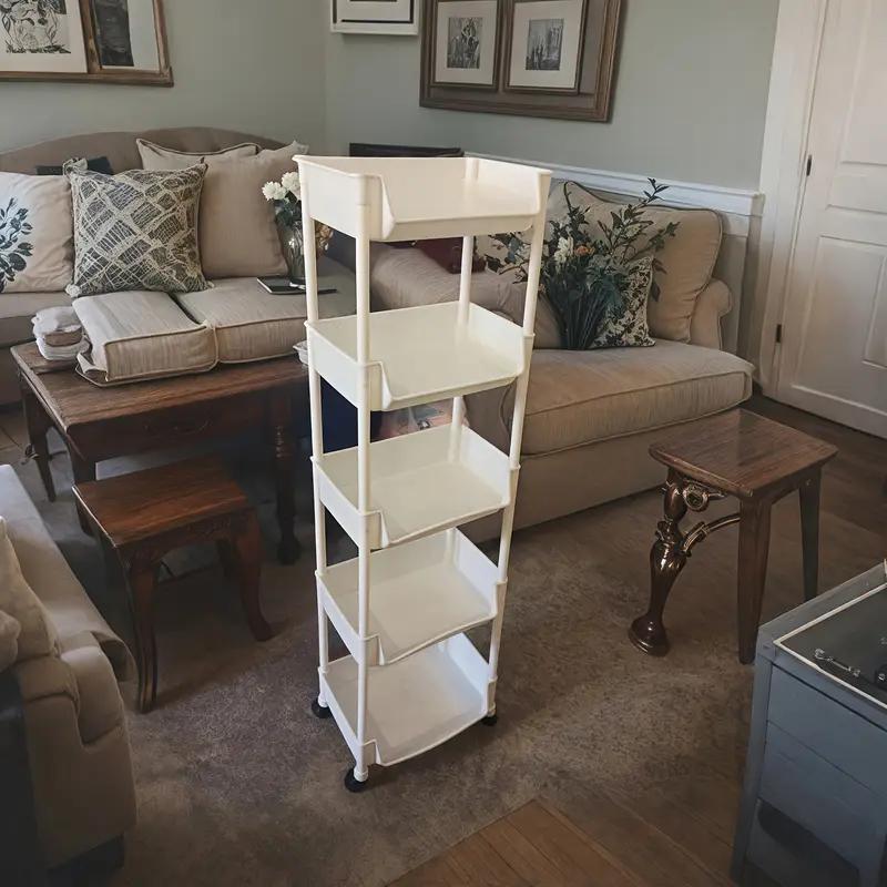 5-Tier Plastic Storage Rack with Lid & Hooks – Heavy-Duty Floor Standing Shelf Organizer for Kitchen, Entryway, Shoes, Books, Pots & Pans