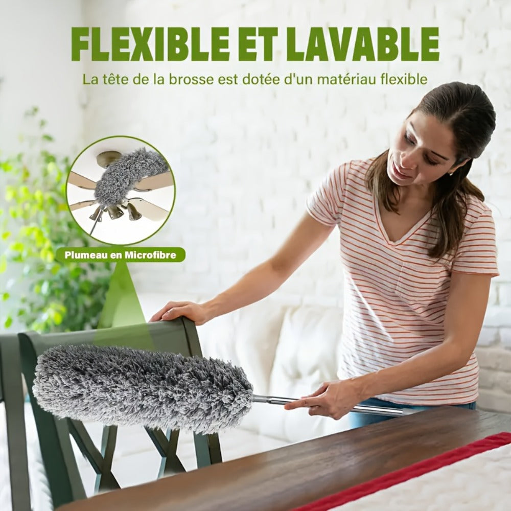 Extendable Microfiber Duster Set 7 Piece, Extra Long 100 Inch Dusting Wand with Stainless Steel Handle, Bendable Corner Broom for Ceiling Cobwebs, Washable & Reusable, Grey