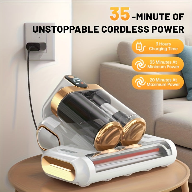 UV Mattress Vacuum Cleaner 16KPa Wireless with 253.7nm Ultraviolet Light – 80,000 RPM Wave Anti-Mite Technology, 3-Minute Fast Charging, Double-Cup Handheld for Pillows, Baby Beds & Sofas