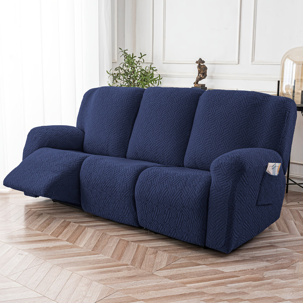 8-Piece Recliner Slipcover Set for 3-Seat Sofa – Flexible Soft Slide Sleeve Furniture Protector with Pocket, Stretch Couch Cover for Living Room, Office & Sofa Chair