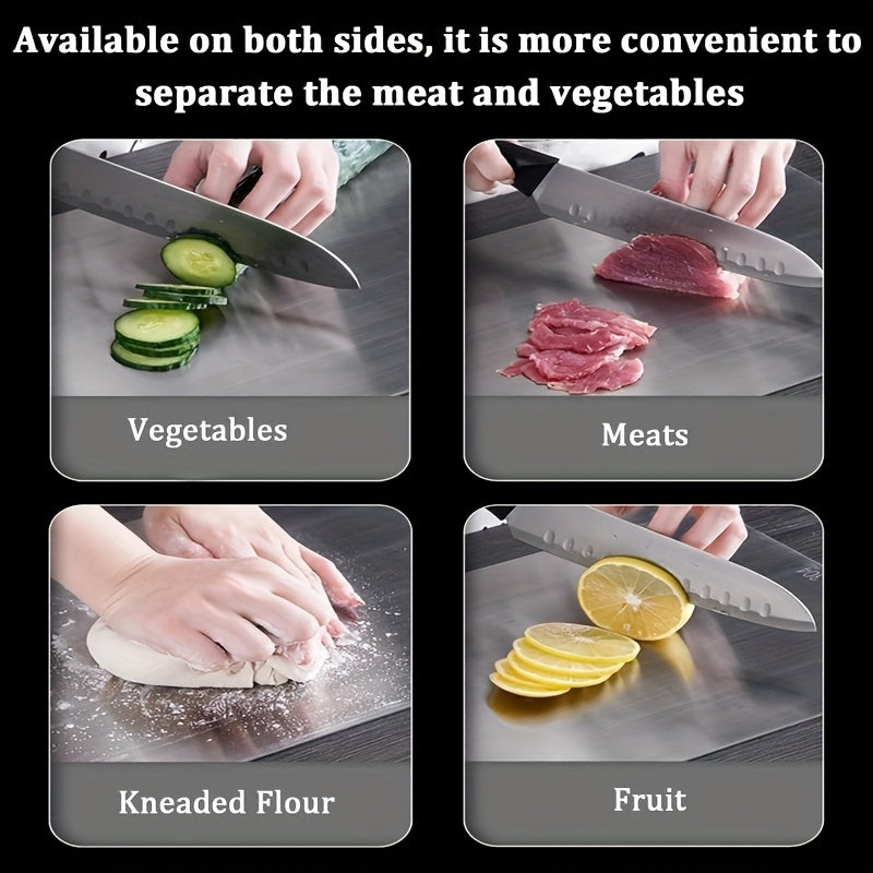 Stainless Steel Cutting Board Set 3 Piece - Dual-Sided SUS304 Metal Chopping Boards Non-Stick Rust-Resistant BPA-Free Portable for Kitchen Camping Picnic, Meat Fruit Vegetables