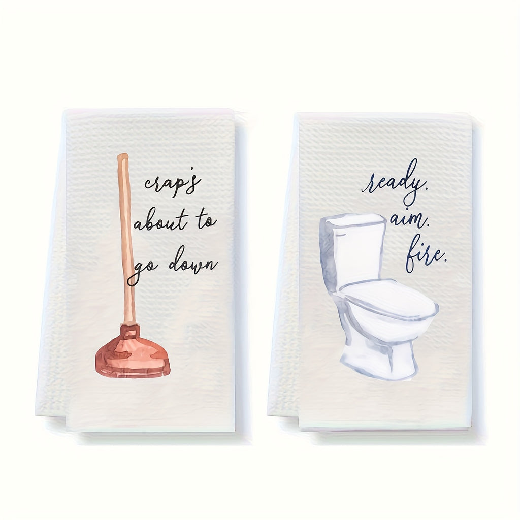 Funny Bathroom Hand Towels 2pcs – Absorbent Guest Towels 24×16 Inch | Humorous Bathroom Decor & Home Decor | Perfect Housewarming Gift