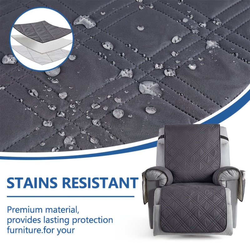Quilted Recliner Cover with Side Pocket Anti-Slip Elastic Band Pet Furniture Protector – Easy to Install Sofa Recliner Slipcover for Living Room, All-Season Home Decor