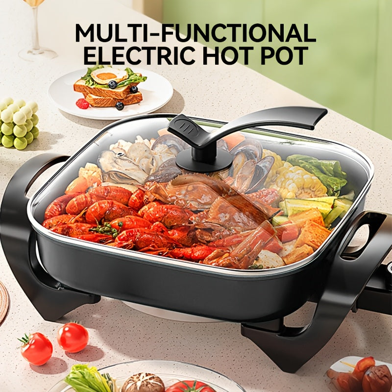 Non-Stick Ceramic Electric Pot with Glass Lid – Aluminum Body, Adjustable Temperature, Fry, Bake, Steam & Boil – Easy Clean Countertop Cooker for Home