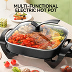 Non-Stick Ceramic Electric Pot with Glass Lid – Aluminum Body, Adjustable Temperature, Fry, Bake, Steam & Boil – Easy Clean Countertop Cooker for Home