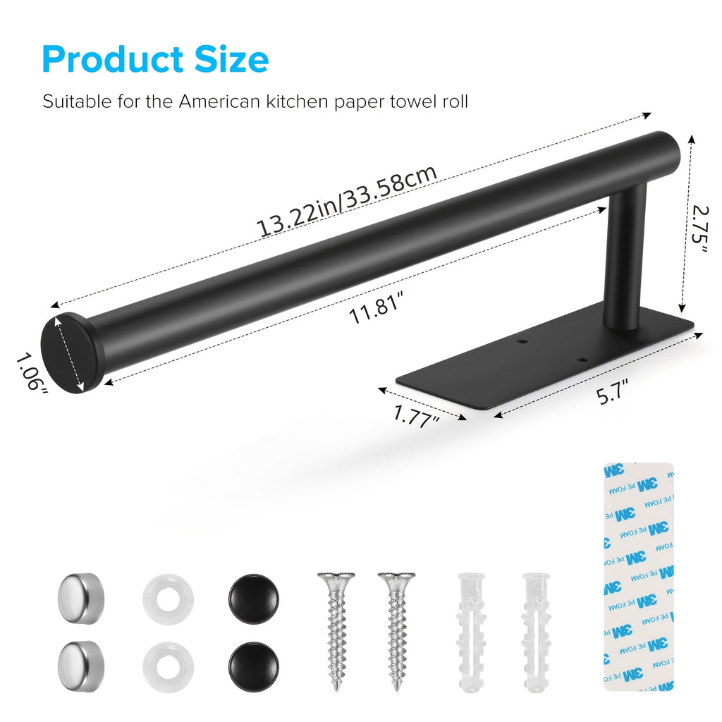 Paper Towel Holder Under Cabinet – SUS304 Stainless Steel Wall Mount Kitchen Towel Rack, Adhesive or Screw Install, Bathroom Towel Bar for Kitchen and Bath
